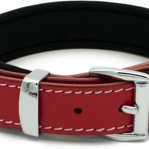 TUBERK Vegetable-Tanned Leather Dog Collar for Large Dogs - Heavy Duty and Luxury Design Dog Collars (XS: 1” Wide for 14.5”-17.5” Neck, Red)