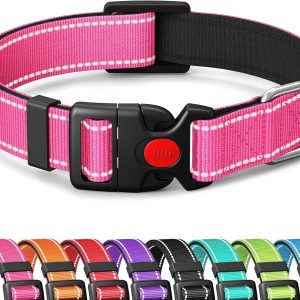 Grepad Polyester Dog Collars for Medium Dogs Female Male,Durable Comfortable Padded Basic Dog Collars for Puppy Small Extra Large Breed with Quick Release Safety Buckle for Dog Boy Girl,Pink,M